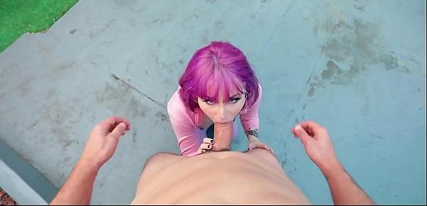  Purple-haired nympho Valerie Steele gets the best fuck of her life! She is HOT with her colored hair, pierced cunt and tits, tattoos and a cute face!